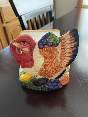 Hand-Painted Ceramic Turkey Napkin Holder - Multicolor
